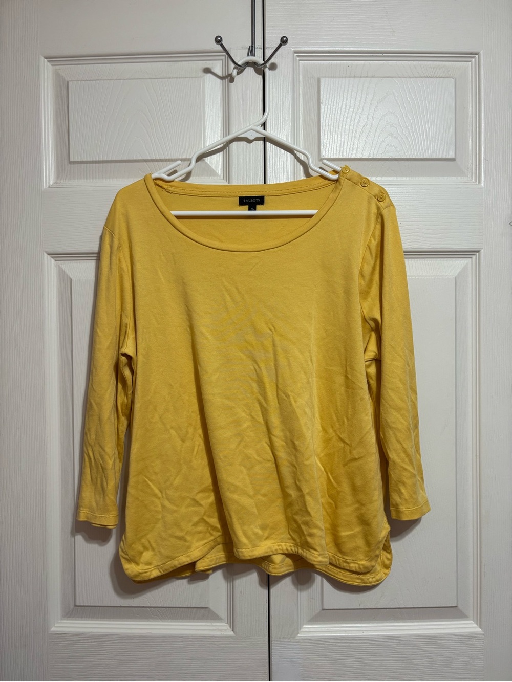 Talbots Sunny Yellow Long-Sleeve Scoop Neck Top with Shoulder Buttons